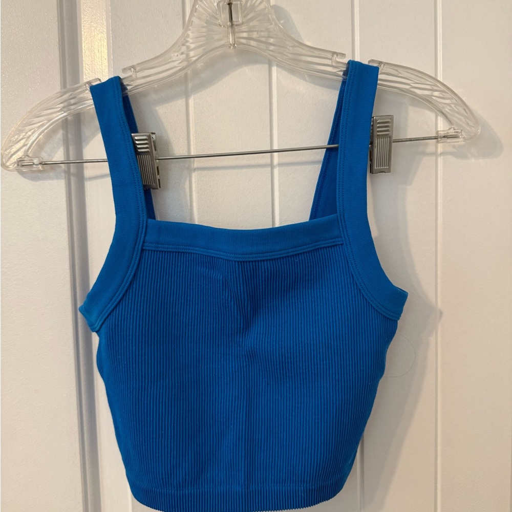 Blue Ribbed Women's Top